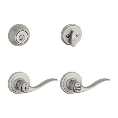 Tustin Satin Nickel Smartkey Single-Cylinder Deadbolt Universal Keyed Entry Door Handle Combo Pack