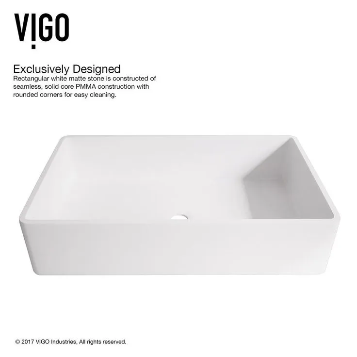VIGO Magnolia Handmade Countertop White Matte Stone Rectangle Vessel Bathroom Sink in Matte White, photo 7 of 10