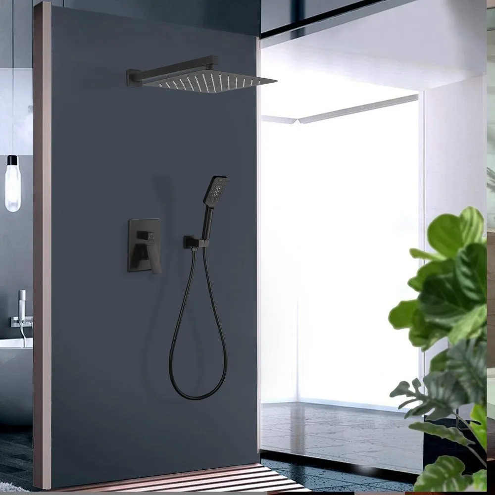 3-Spray with 2.5 GPM 12 in. 2 Functions Tub Wall Mount Dual Shower Heads in Spot in Matte Black (Valve Included), photo 4 of 8