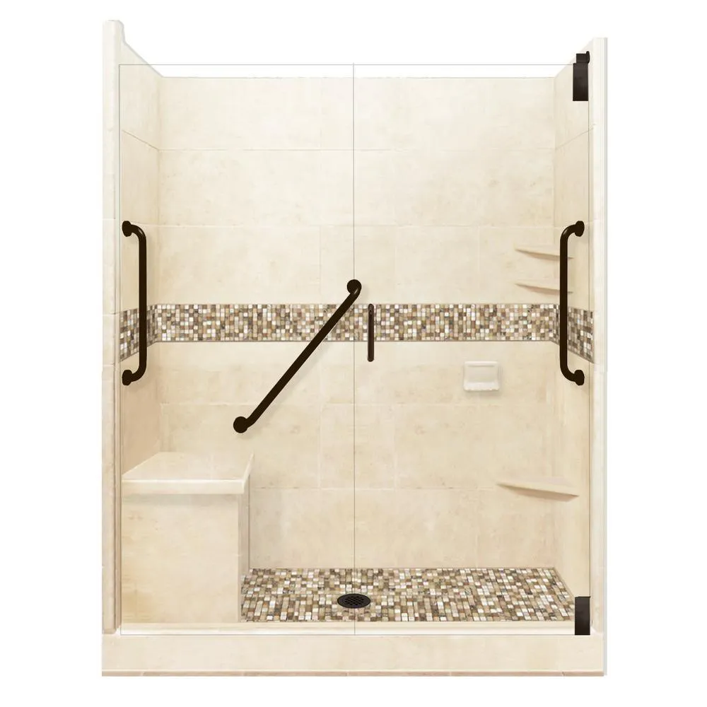 Roma Freedom Grand Hinged 36 in. x 60 in. x 80 in. Right Drain Alcove Shower Kit in Desert Sand and Old Bronze Hardware, photo 7 of 7