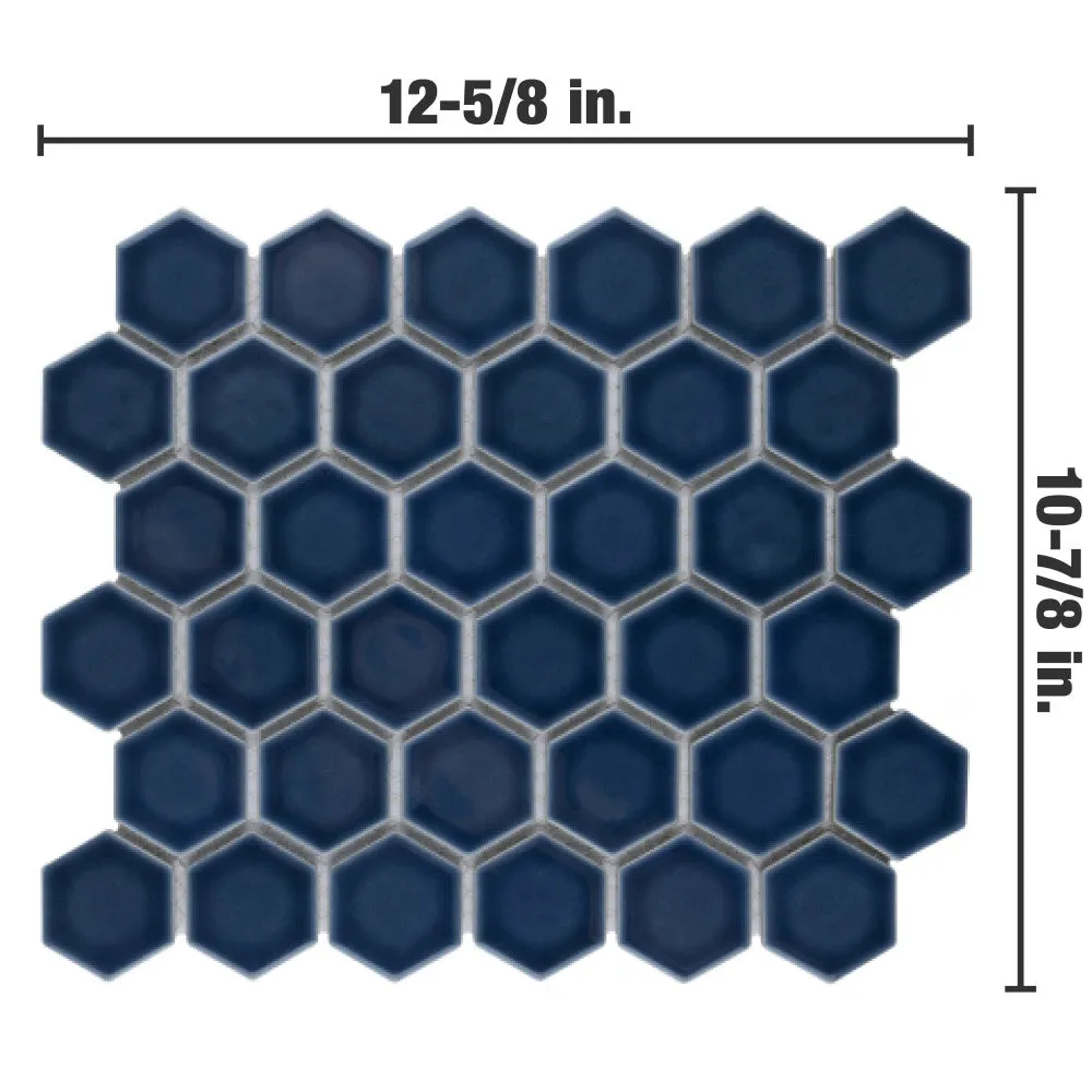 Merola Tile Hudson Due Hex 2 in. Denim Blue 11 in. x 12 in. Porcelain Mosaic (9.97 sq. ft. / Case), photo 2 of 6
