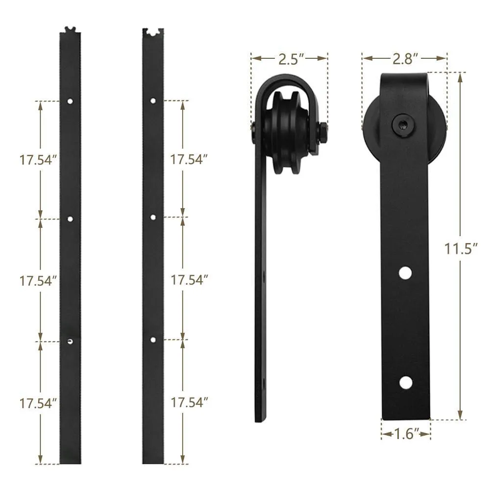 10 ft./120 in. Black Steel Sliding Barn Door Track and Hardware Kit for Double Doors with Floor Guide (J-Shape Hanger), photo 4 of 6