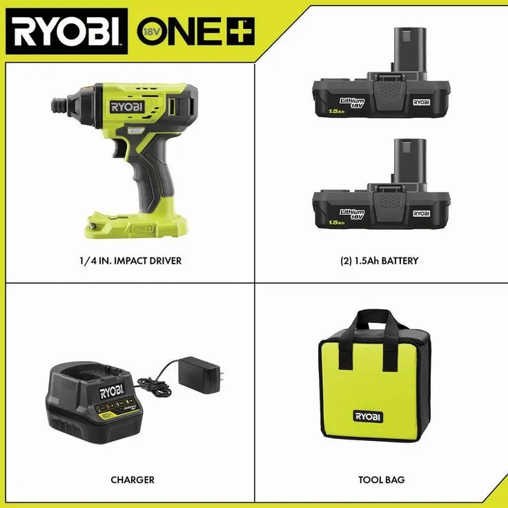 RYOBI 18-Volt ONE+ Lithium-Ion Cordless 1/4 in. Impact Driver Kit with (2) 1.5 Ah Batteries, Charger, and Bag, photo 3 of 8