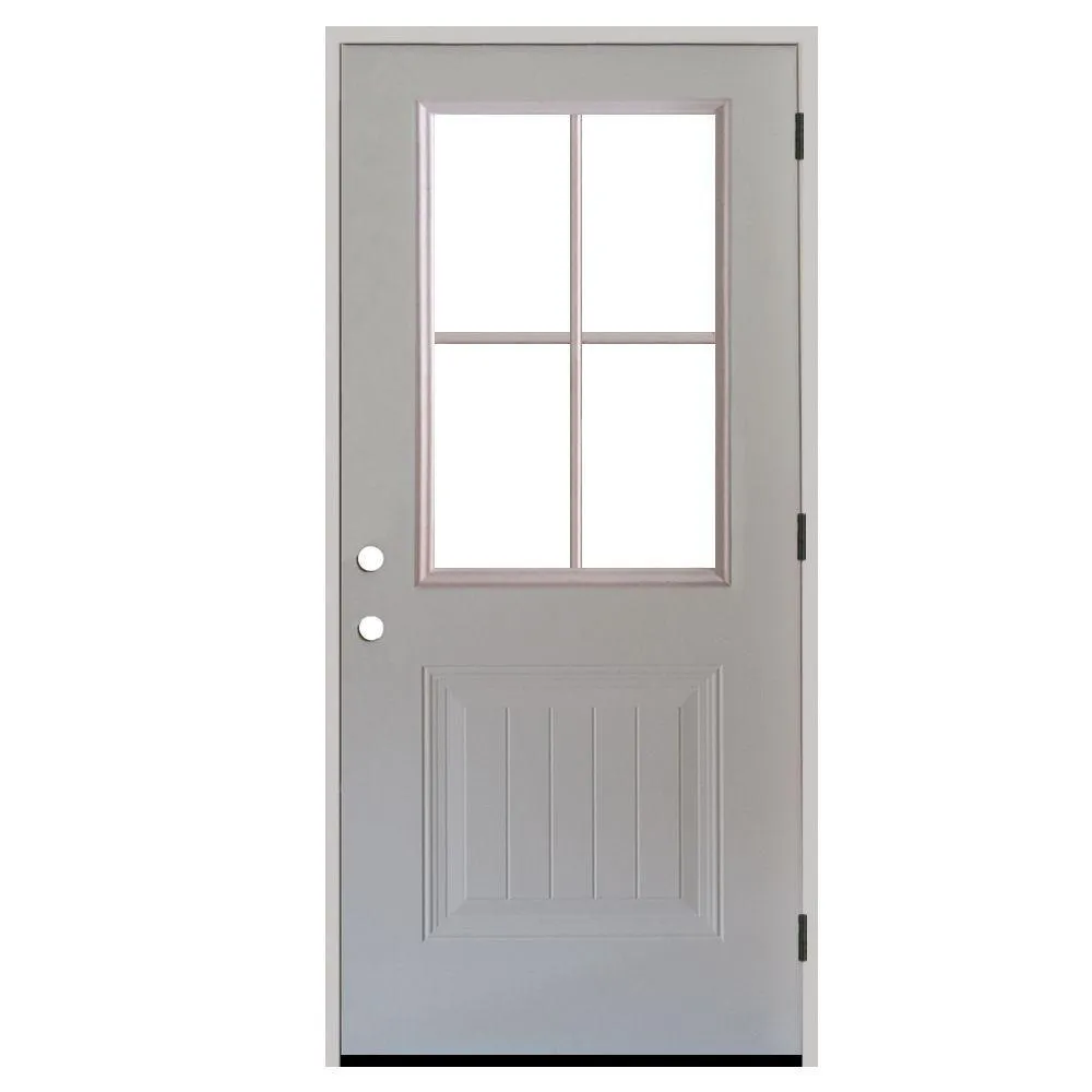 Steves & Sons 32 in. x 80 in. Premium Clear 4 Lite Plank Panel White Primed Steel Prehung Front Door, photo 6 of 9