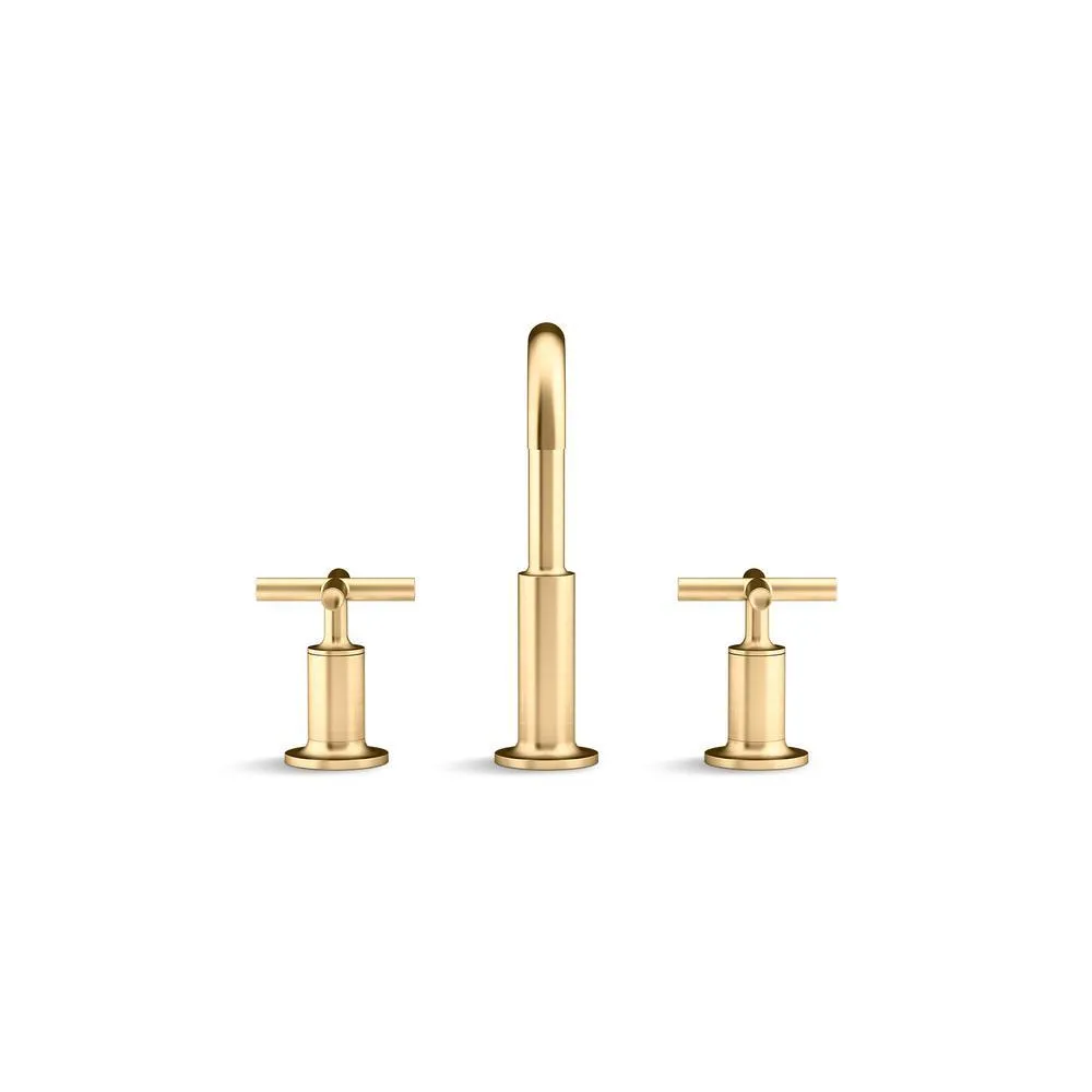 Purist 8 in. Widespread 2-Handle Mid-Arc Bathroom Faucet in Vibrant Modern Brushed Gold, photo 6 of 10