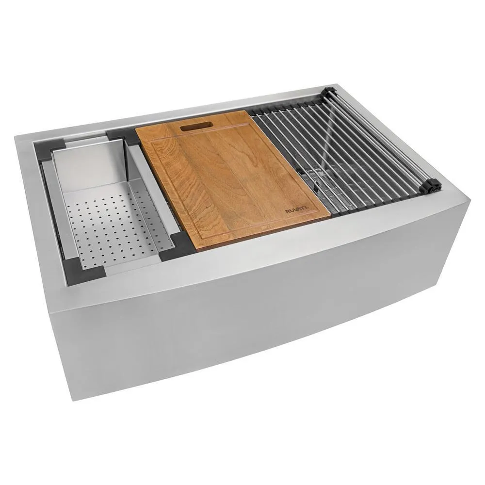 Apron-Front Stainless Steel 30 in. 16-Gauge Workstation Single Bowl Farmhouse Kitchen Sink, photo 10 of 13