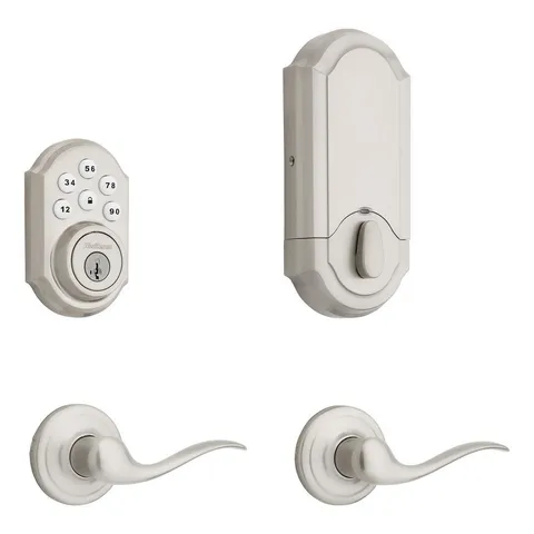 SmartCode 909 Satin Nickel Single Cylinder Electronic Deadbolt Featuring SmartKey Security and Tustin Passage Lever