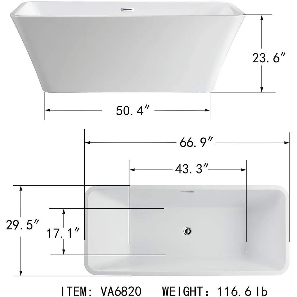 Nantes 67 in. Acrylic Flatbottom Freestanding Bathtub in White, photo 6 of 8