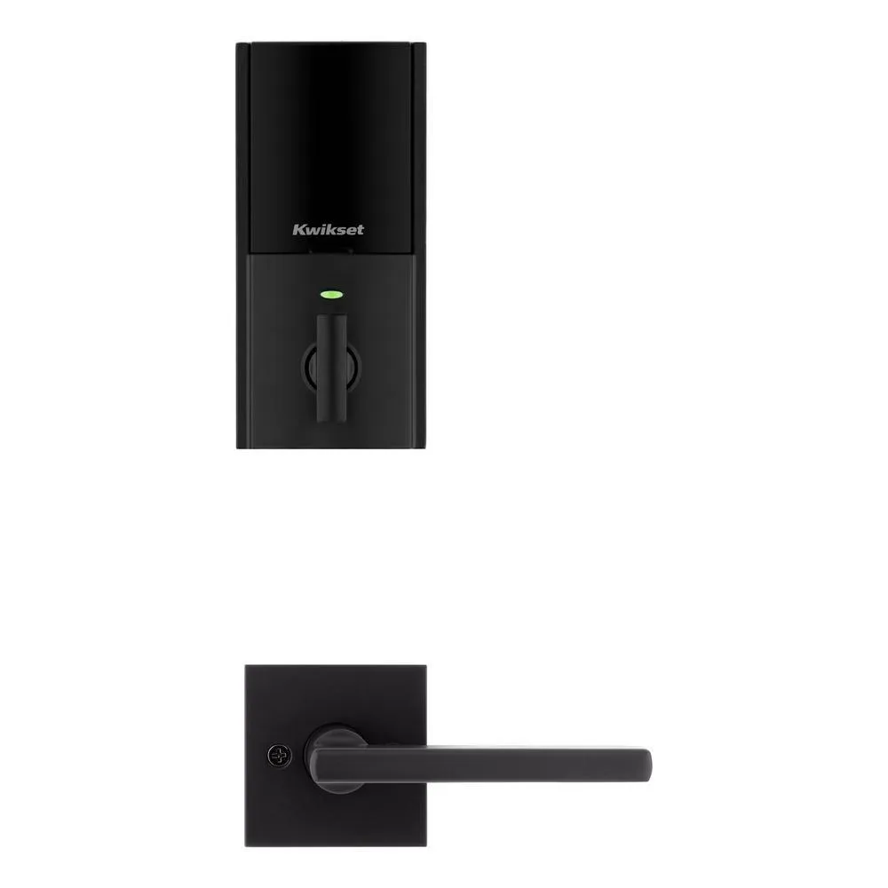 Kwikset Halo Touch Matte Black CNT Fingerprint WiFi Elec Smart Lock Deadbolt Feat SmartKey Security with San Clemente Handleset, photo 2 of 2