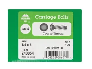 1/4 × 5 in Zinc-Plated Carriage Bolts (100-Pack)