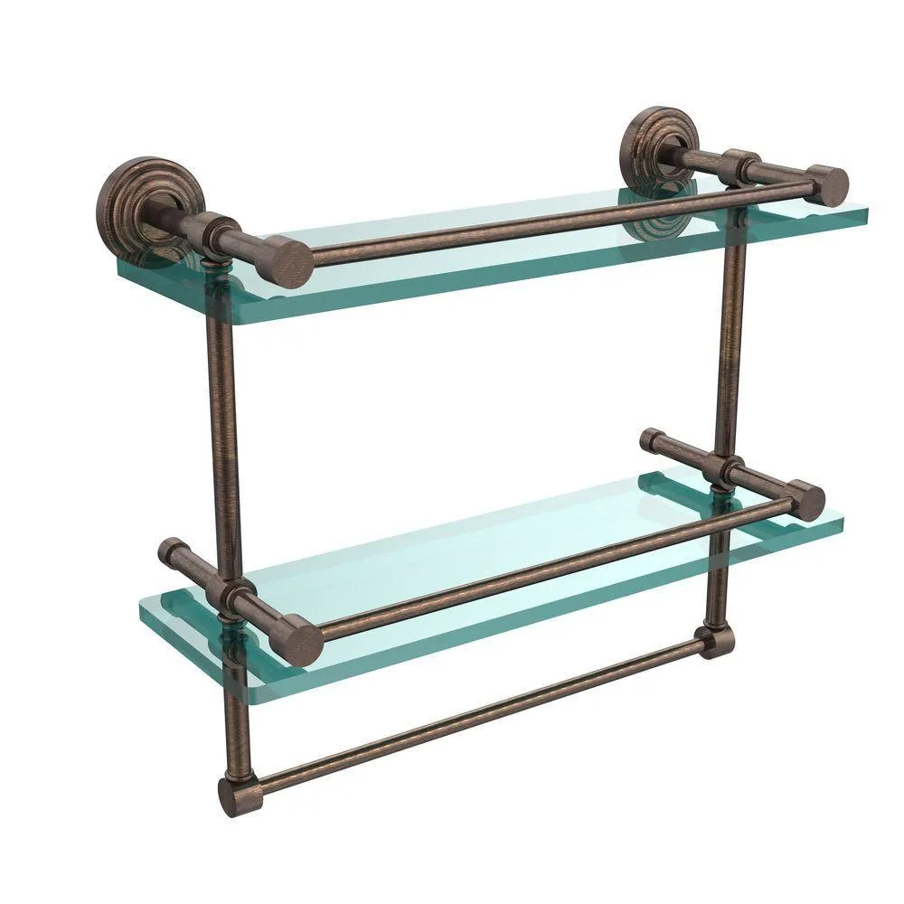 Allied Brass 16 in. L x 12 in. H x 5 in. W 2-Tier Gallery Clear Glass Bathroom Shelf with Towel Bar in Satin Chrome, photo 3 of 14