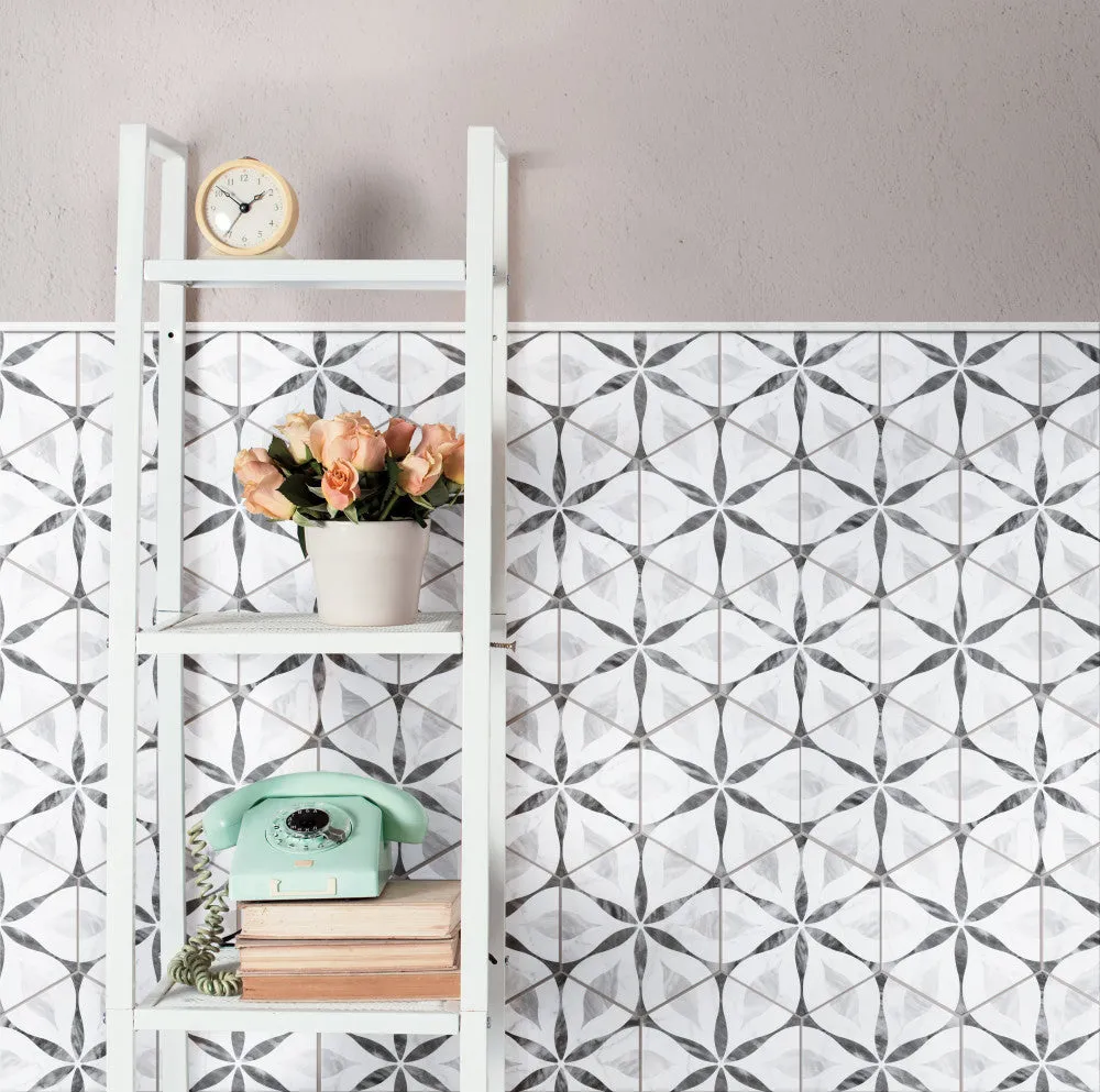 Merola Tile Classico Bardiglio Hexagon Flower 7 in. x 8 in. Porcelain Floor and Wall Tile, photo 3 of 8