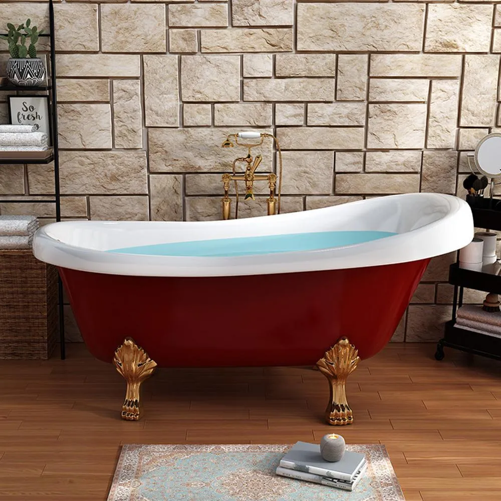 Laval 67 in. Acrylic Claw Foot Freestanding Bathtub in Red and White, photo 2 of 8