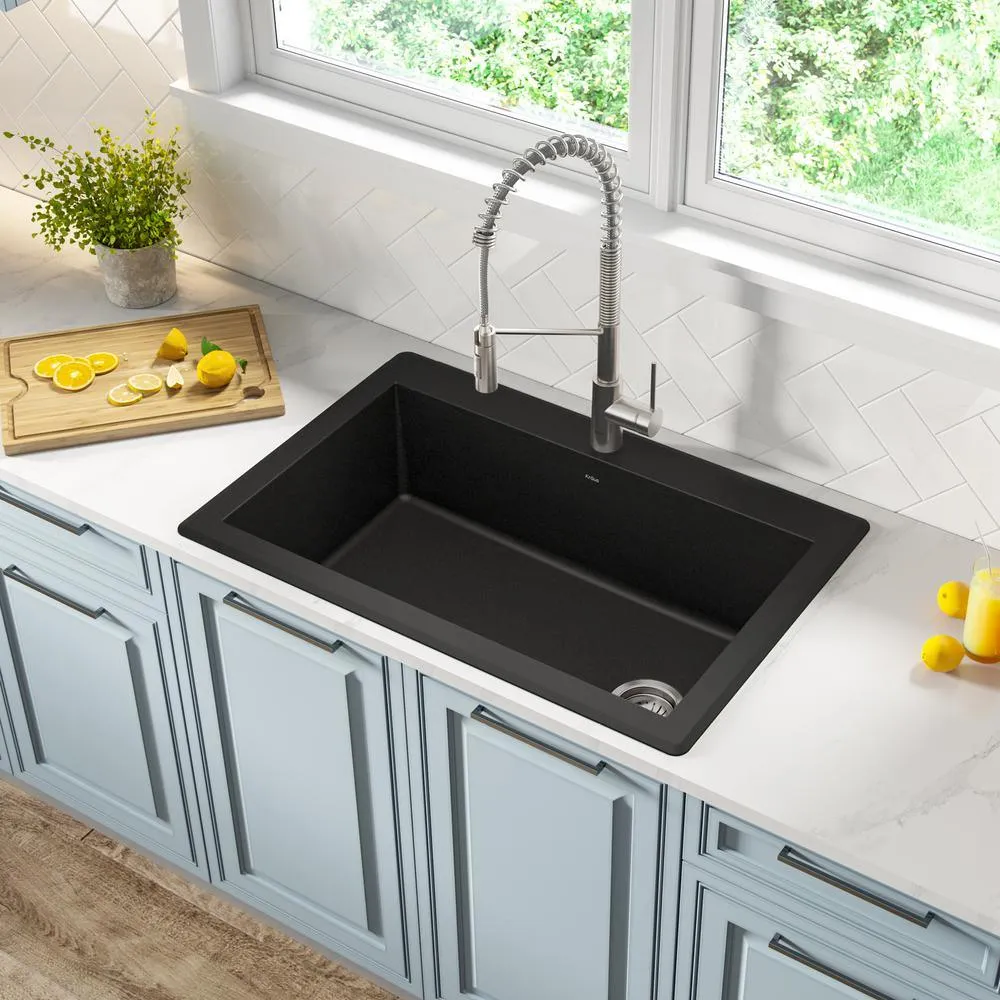 Forteza All-in-One Drop-In/Undermount Granite Composite 33 in. 1-Hole Single Bowl Kitchen Sink in Black, photo 10 of 14