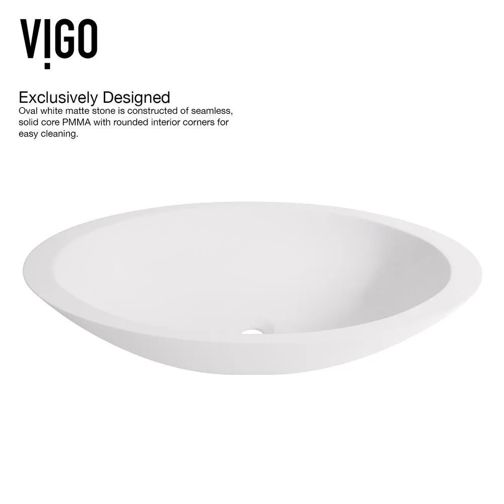 VIGO Matte Stone Oval Vessel Bathroom Sink in White and Gotham Faucet in Matte Black, photo 5 of 12