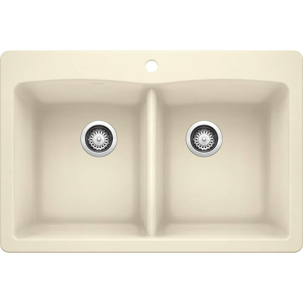 DIAMOND Dual-Mount Granite Composite 33 in. 1-Hole 50/50 Double Bowl Kitchen Sink in Anthracite, photo 7 of 11