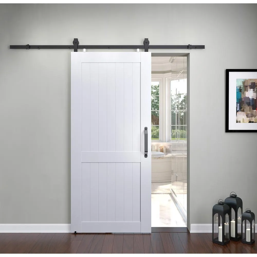 Pinecroft 36 in. x 84 in. Millbrooke White H Style Ready to Assemble PVC Vinyl Sliding Barn Door with Hardware Kit, photo 2 of 13