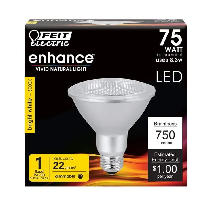 Feit Electric 75-Watt Equivalent PAR30 Dimmable CEC Title 24 Compliant LED ENERGY STAR 90+ CRI Flood Light Bulb, Bright White, photo 2 of 8