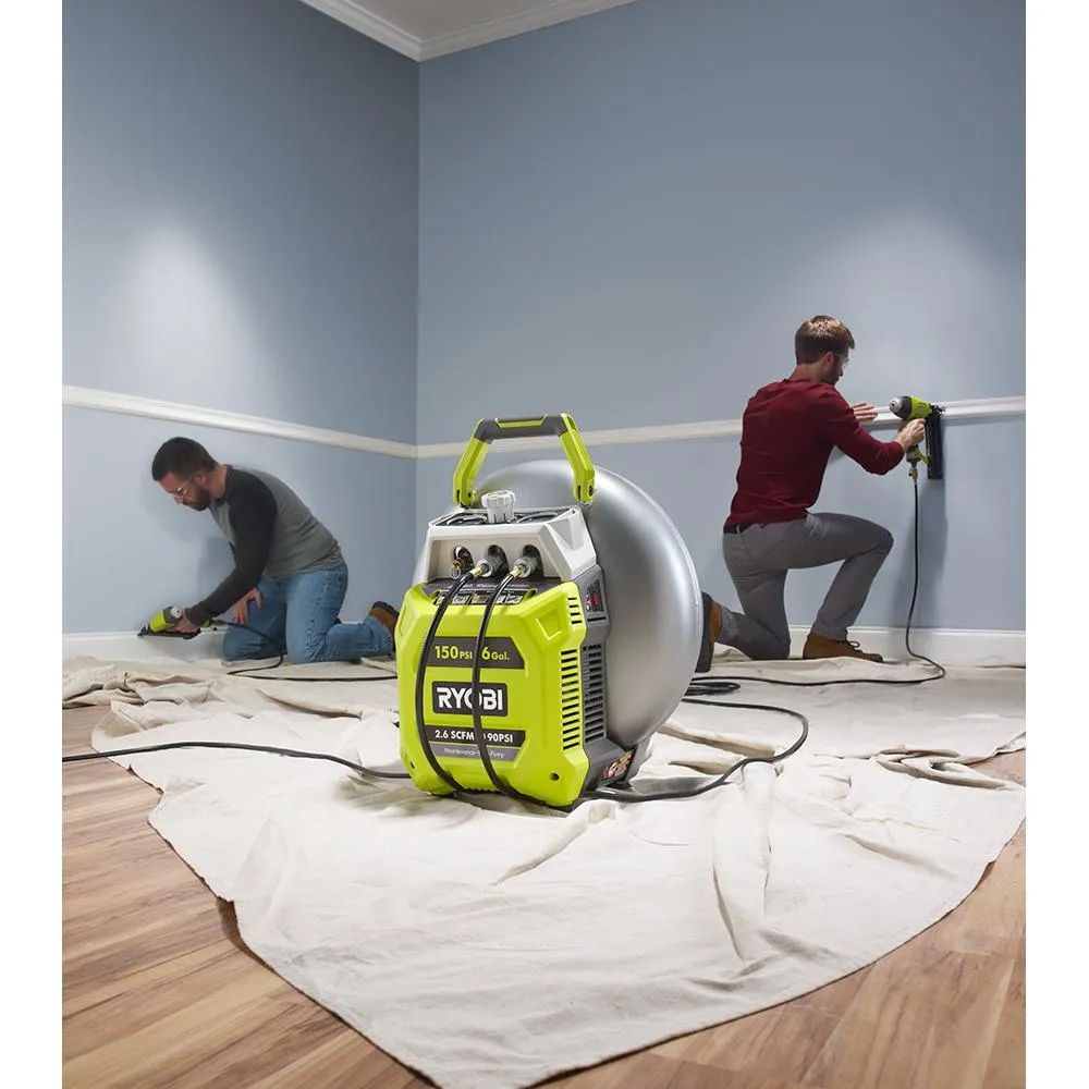 RYOBI 6 Gal. Electric Pancake Air Compressor w/ 18-Gauge 2-1/8 in. Brad Nailer, 16-Gauge 2-1/2 in. Finish Nailer, 25 ft. Hose, photo 7 of 7