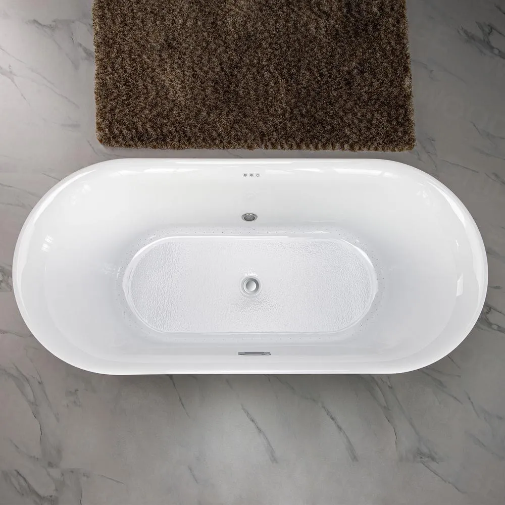 WOODBRIDGE Diana 67 in. Acrylic Freestanding Double-Ended Air Bath Bathtub with Drain & Overflow, White, photo 12 of 23