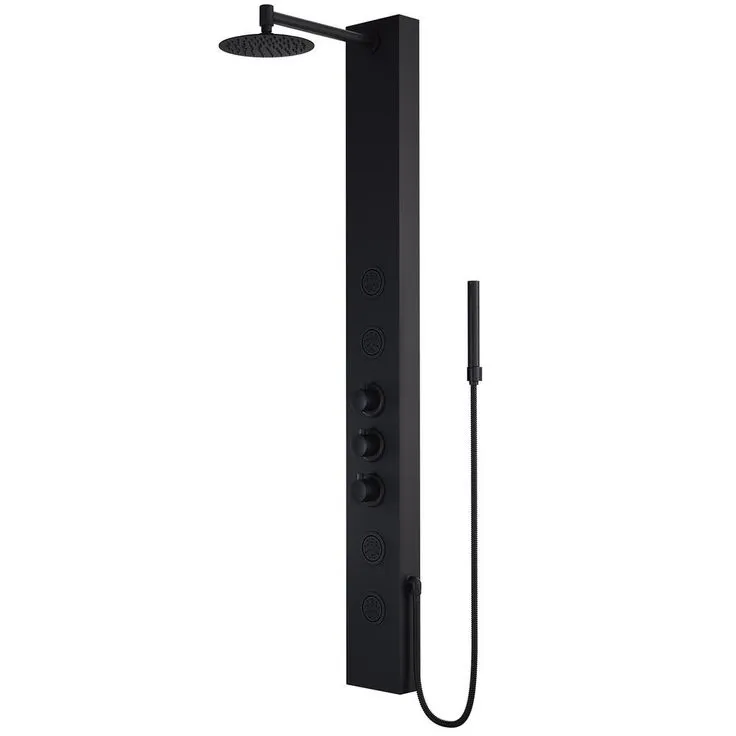 Elling-Ton 59 in. 4-Jet High Pressure Shower System with Fixed Rainhead and Handheld Dual Shower in Matte Black, photo 5 of 9