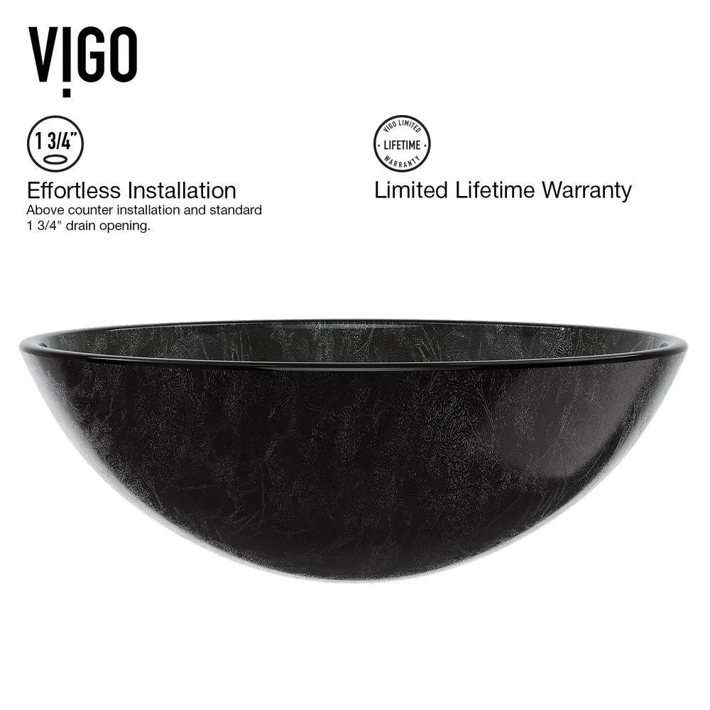 Glass Vessel Bathroom Sink in Gray Onyx and Seville Faucet Set in Matte Black, photo 5 of 27