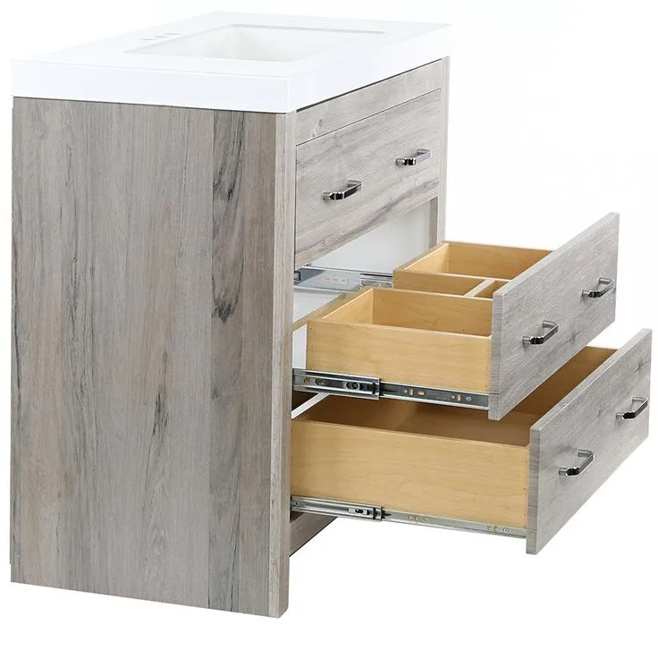 Woodbrook 37 in. W Bathroom Vanity in White Washed Oak with Cultured Marble Vanity Top in White with White Sink, photo 6 of 11