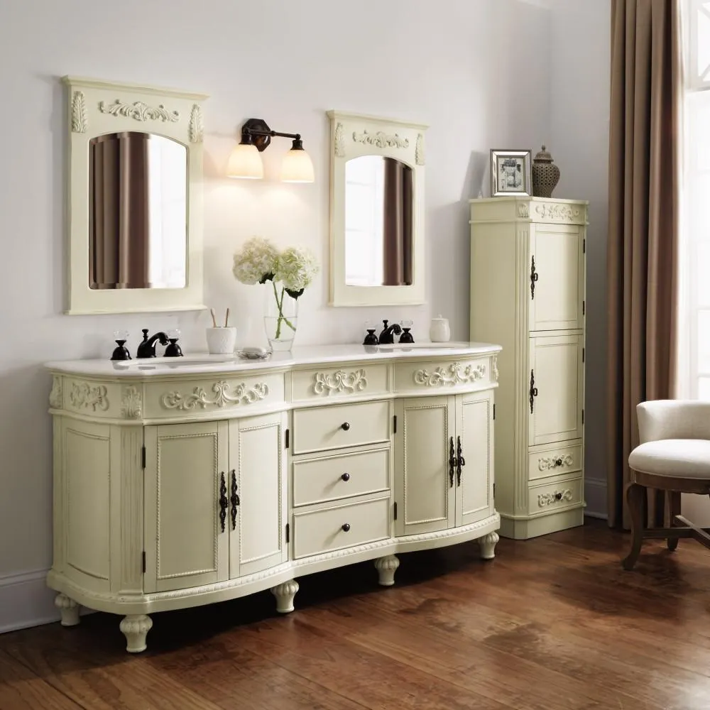 Chelsea 72 in. W Double Bath Vanity in Antique White with Marble Vanity Top in White, photo 4 of 7