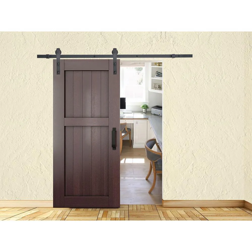 CALHOME 72 in. Black Classic Bent Strap Barn Style Sliding Door Track and Hardware Set, photo 2 of 5