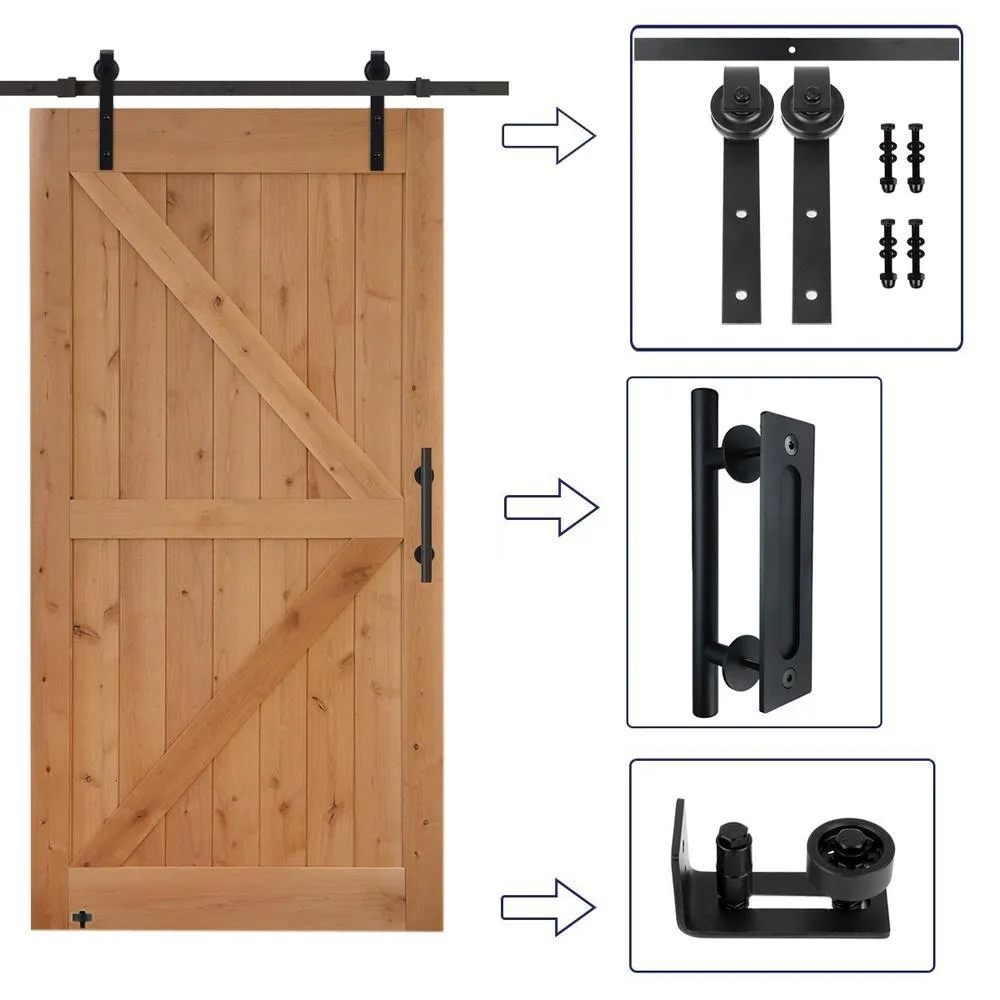 LUBANN 60 in. x 84 in. Assembled Bi-Parting Rustic Unfinished Hardwood Interior Sliding Barn Door Slab with Hardware Kit, photo 10 of 13