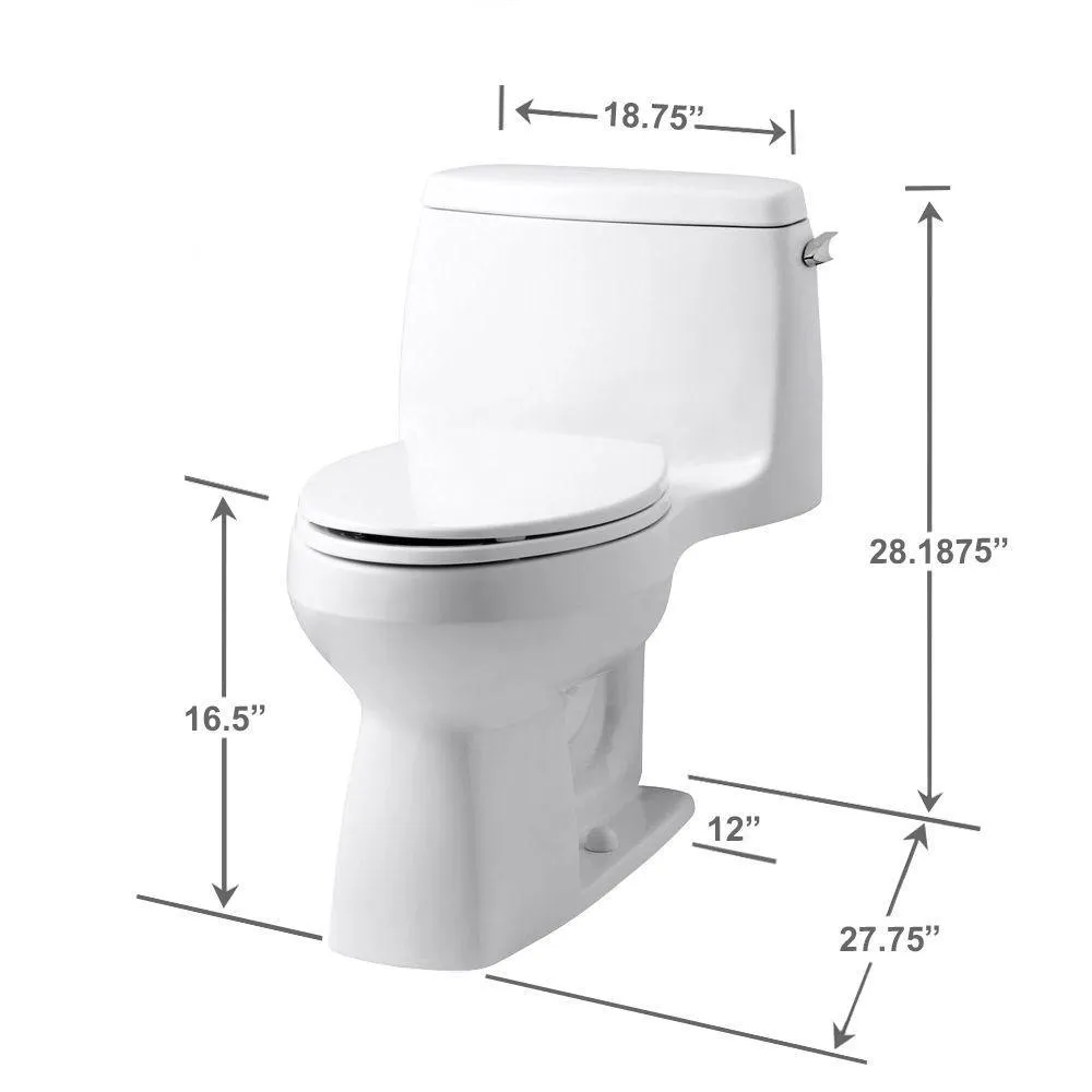 Santa Rosa Comfort Height 1-Piece 1.28 GPF Single Flush Compact Elongated Toilet with AquaPiston Flush in White, photo 13 of 21