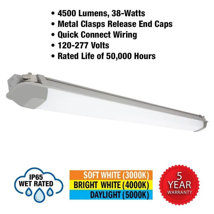 Commercial Electric 4 ft. Vapor Tight 4500 Lumens Gray Integrated LED Wraparound Light 3000K 4000K 5000K Wet Rated 120-277v, photo 6 of 10