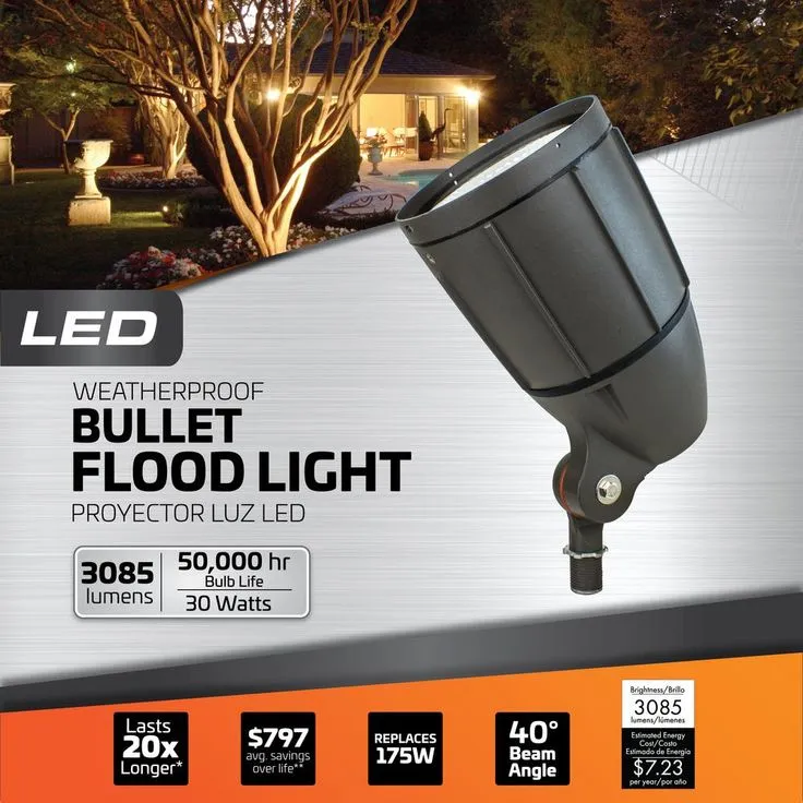 Newhouse Lighting 30-Watt Bronze Outdoor Integrated LED Landscape Weatherproof Bullet Flood Light with Adjustable Mounting Bracket, photo 5 of 7