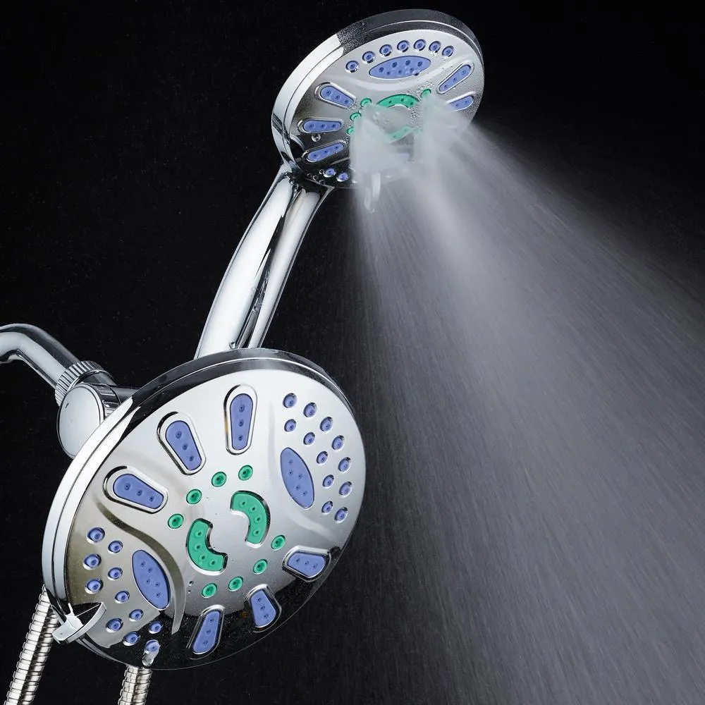 Antimicrobial 48-Spray 7 in. High Pressure 3-Way Dual Rain Shower Head and Handheld Shower Head Combo in Chrome, photo 3 of 9