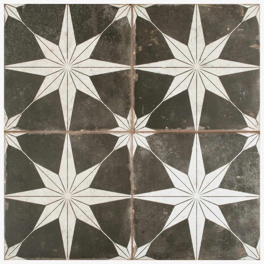 Merola Tile Kings Star Night 17-5/8 in. x 17-5/8 in. Ceramic Floor and Wall Tile, Low Sheen, Black, photo 2 of 8