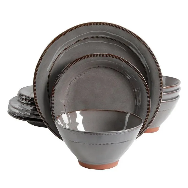 Terranea 12-Piece Rustic Grey Earthenware Dinnerware Set (Service for 4), photo 3 of 6