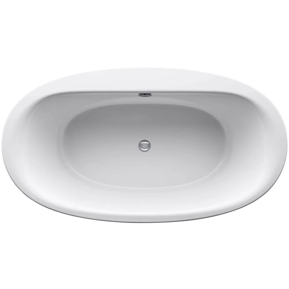 Sunstruck 66 in. x 36 in. Oval Freestanding Bathtub with Fluted Shroud and Center Drain in White, photo 4 of 13