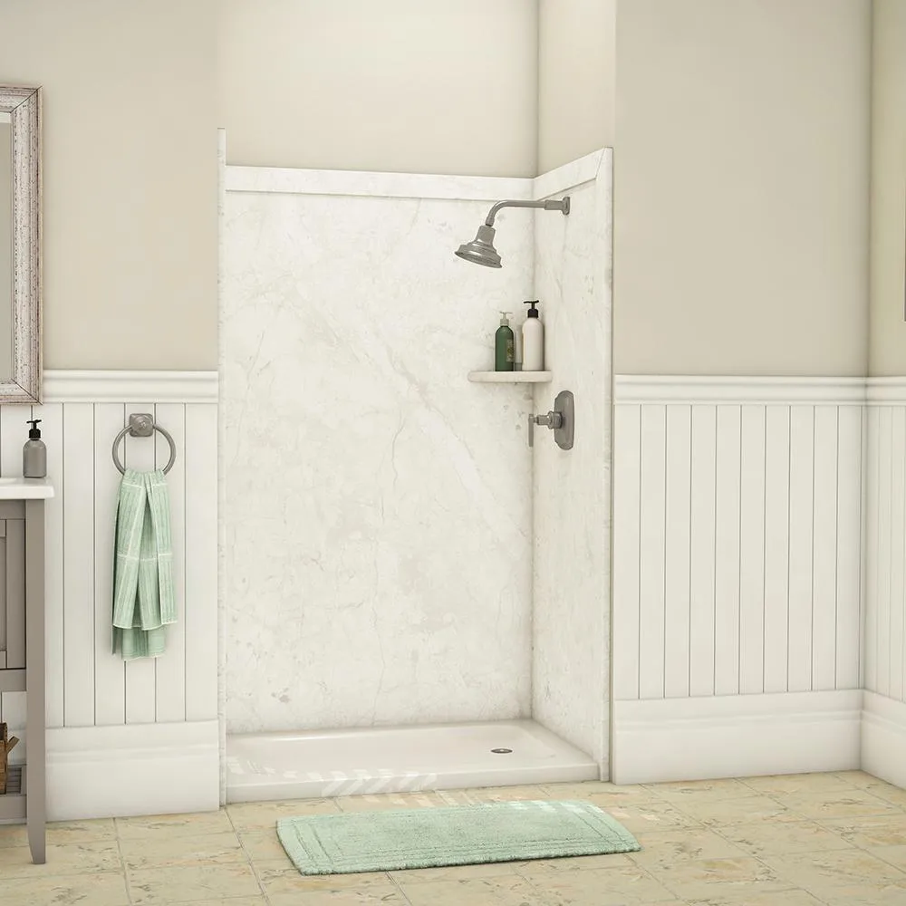 Elegance 36 in. x 48 in. x 80 in. 9-Piece Easy Up Adhesive Alcove Shower Wall Surround in Calacatta White, photo 23 of 24