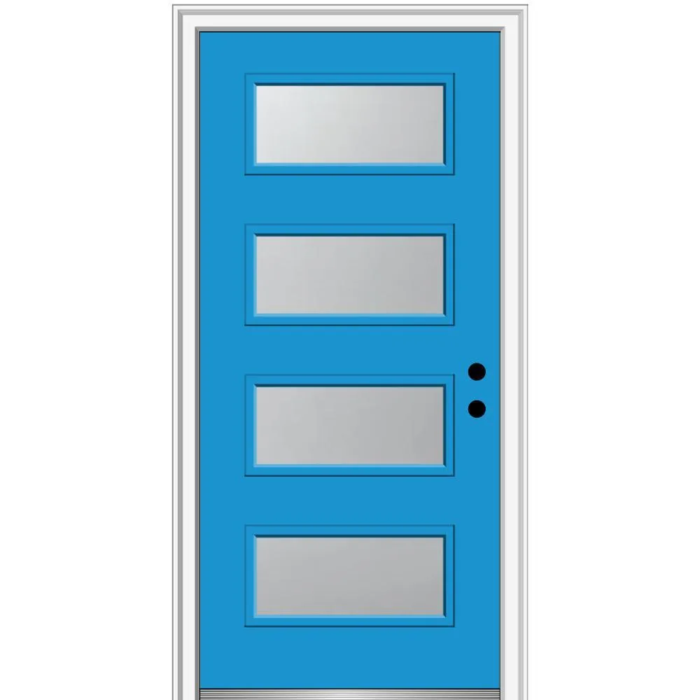 MMI Door 36 in. x 80 in. Celeste Left-Hand Inswing 4-Lite Frosted Glass Painted Steel Prehung Front Door on 6-9/16 in. Frame, photo 50 of 52