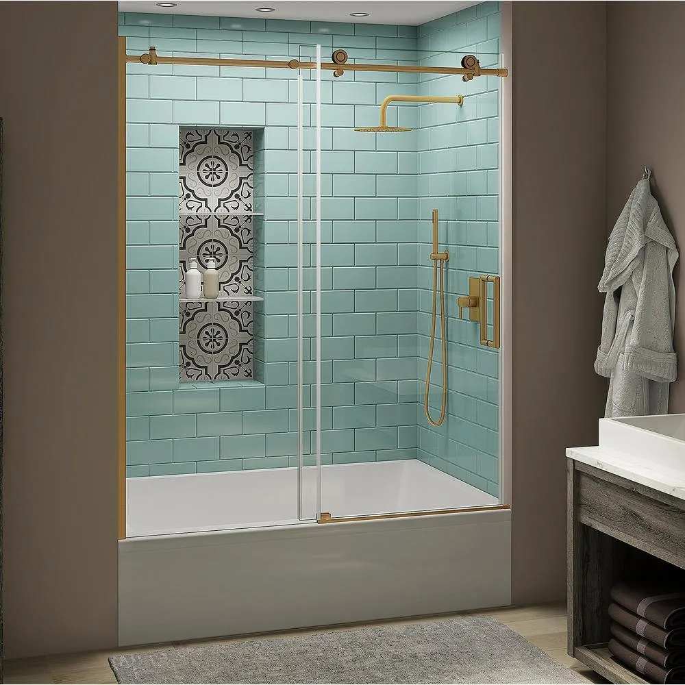 Coraline XL 56 - 60 in. x 70 in. Frameless Sliding Tub Door with StarCast Clear Glass in Stainless Steel, Left Opening, photo 10 of 22