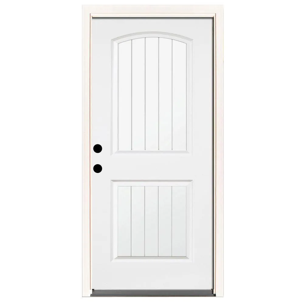 Steves & Sons 32 in. x 80 in. Premium 2-Panel Plank Primed White Steel Prehung Front Door with 32 in. Left-Hand Outswing & 4 in. Wall, photo 7 of 7