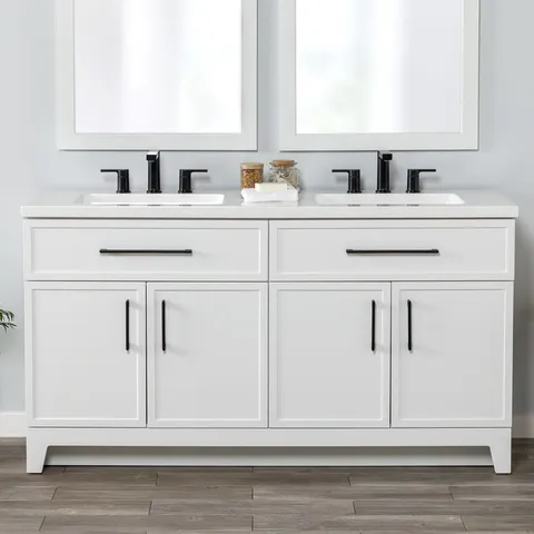 Potter 60-in White Double Sink Bathroom Vanity with White Cultured Marble Top