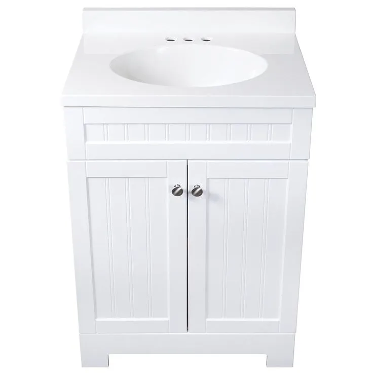 Style Selections Ellenbee 24-in White Single Sink Bathroom Vanity with White Cultured Marble Top, photo 8 of 9