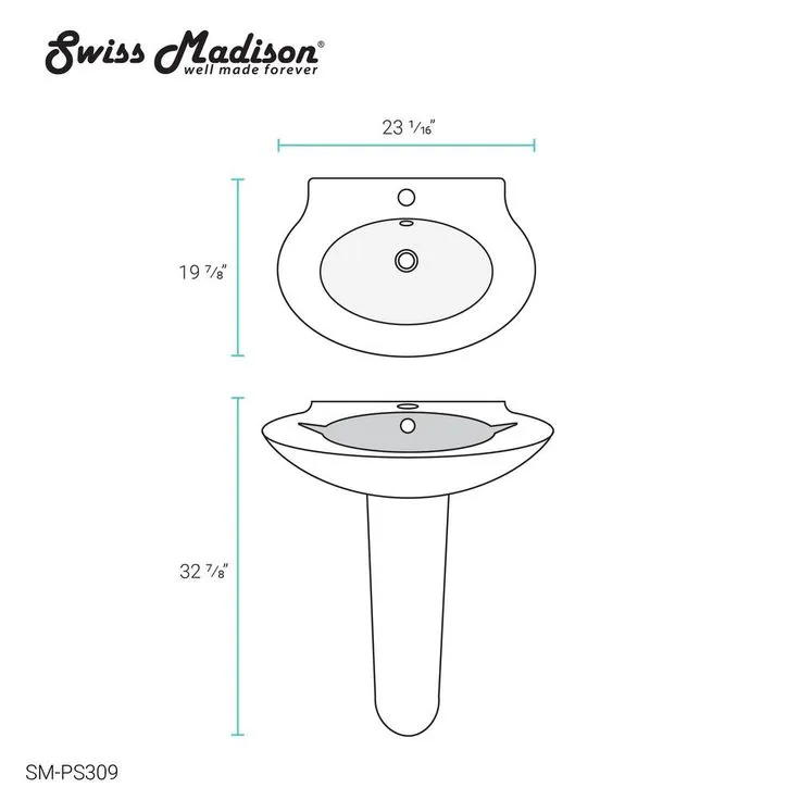 Swiss Madison Plaisir Pedestal Sink in Glossy White, photo 3 of 7