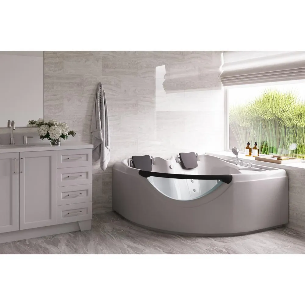 60 in. Center Drain Corner Alcove Whirlpool Bathtub in White, photo 2 of 7