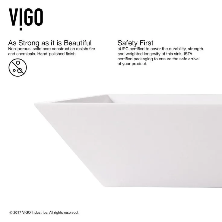 VIGO White Vinca Handmade Countertop Matte Stone Rectangle Vessel Bathroom Sink in Matte White, photo 2 of 6
