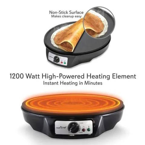 12 in. 1-Burner Black Electric Crepe Maker and Griddle