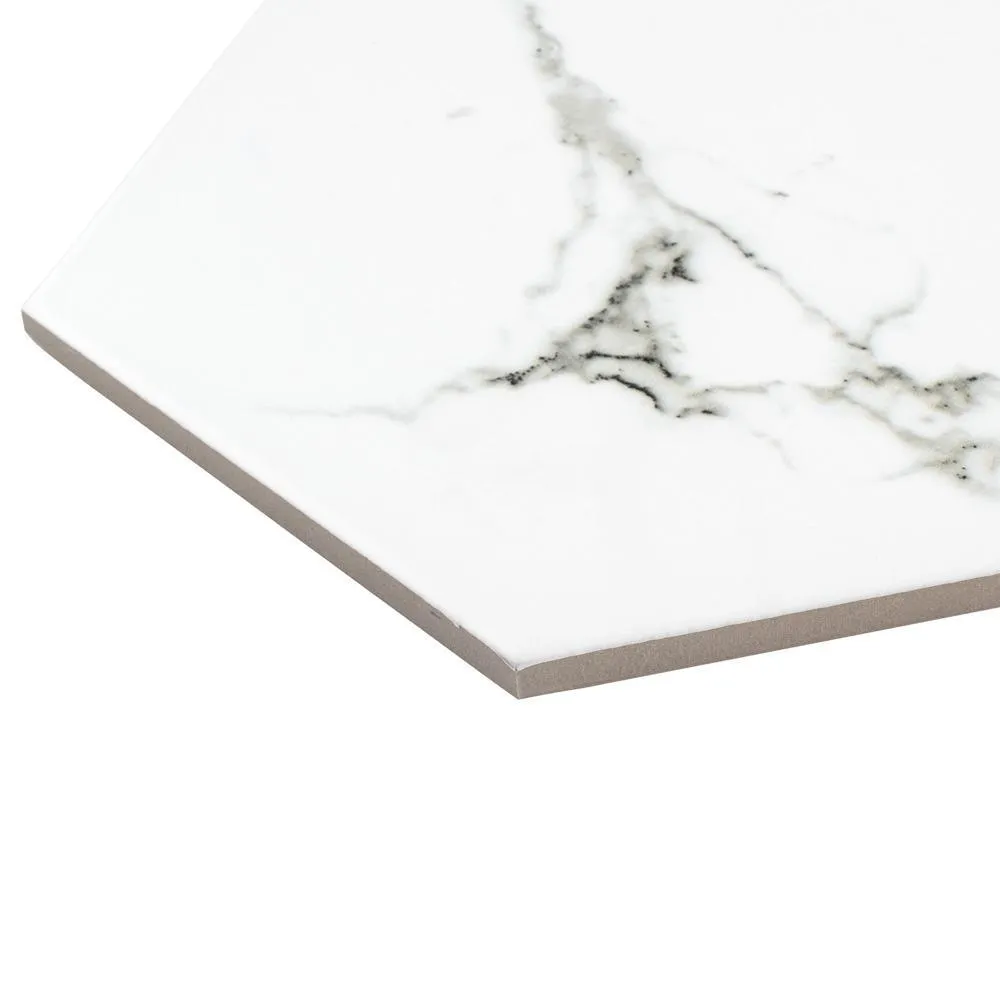 Merola Tile Timeless Calacatta Hex 8-5/8 in. x 9-7/8 in. Porcelain Floor and Wall Tile (11.56 sq. ft. / Case), photo 4 of 20