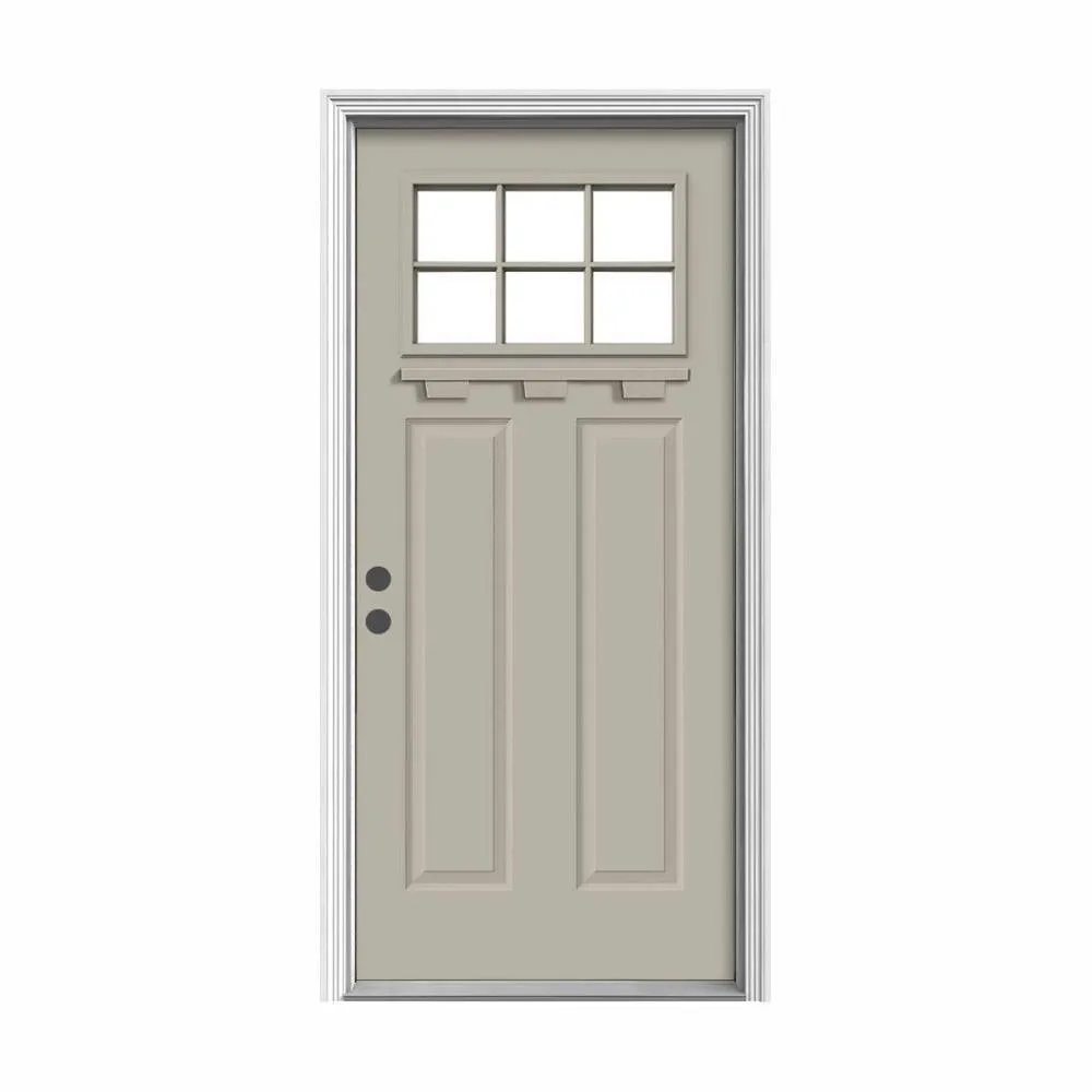 JELD-WEN 36 in. x 80 in. 6 Lite Craftsman Primed Steel Prehung Left-Hand Inswing Front Door w/Brickmould and Shelf", photo 16 of 16