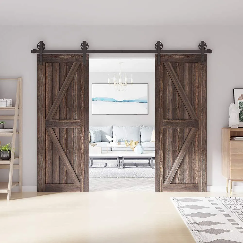 WINSOON 10 ft. /120 in. Frosted Black Sliding Barn Door Track and Hardware Kit for Double Doors with Non-Routed Floor Guide, photo 3 of 7